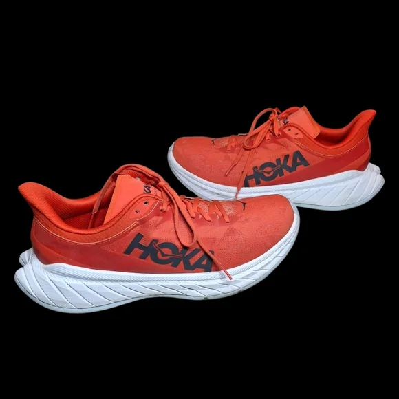 Hoka One One Carbon x 2 Fiesta Red Orange White Running Sneakers Men Size 12D